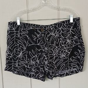 Gap Linen Cotton Blend Jungle Floral Black And White Patterned Shorts Size 16